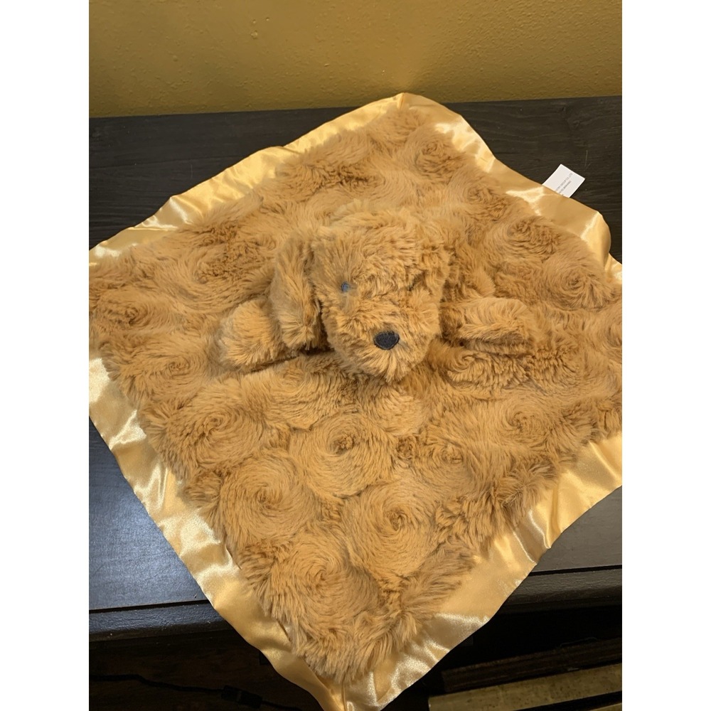 Cloud Island Brown Golden Doodle Puppy Dog Security Blanket Satin Lovey 14"